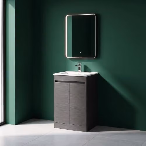 Balterley Modern 2 Door Freestanding Bathroom Vanity Unit with Basin and LED Lighting, Graphite Grey, W/D/H: 52 x 39.5 x 83.5 cm – 6