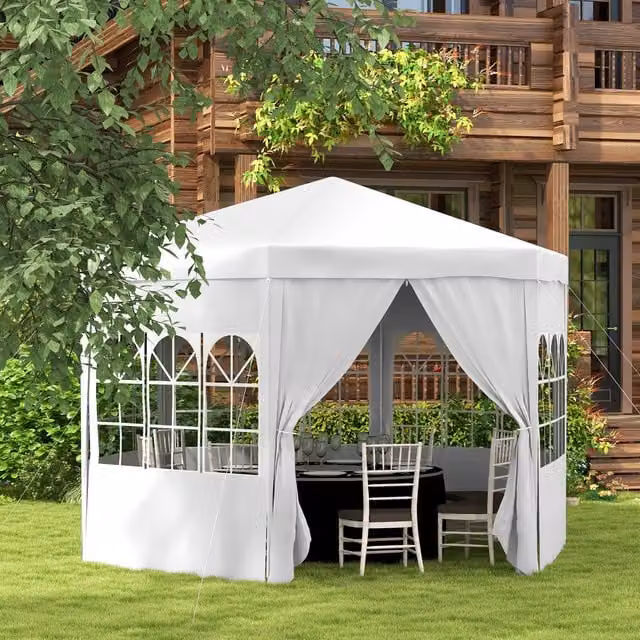 Outsunny 3.9m Gazebo Canopy with 6 Removable Side Walls in White and Transparent