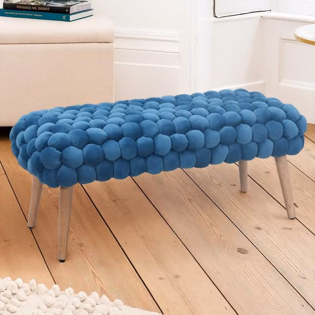 Cushla Bubbly Velvet Large Footstool in Blue