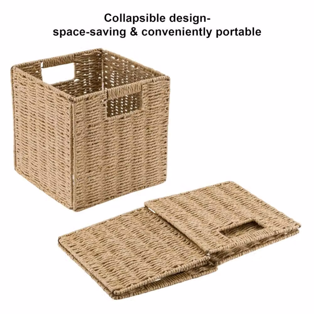 Kelvenix Set of 2 Foldable Seagrass Storage Baskets with Handles in Beige and Sand – 2