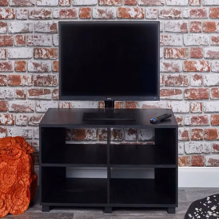 EONLION Modern Black Wooden 4-Section Wide TV Stand with Cable Management, W: 96.0 cm, D: 40.0 cm, H: 47.0 cm