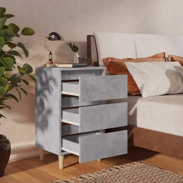 Berkfield Home Sturdy Bed Cabinets with Solid Wood Legs, 2 Pack, Concrete Grey, W: 40 cm, D: 35 cm, H: 69 cm – 1
