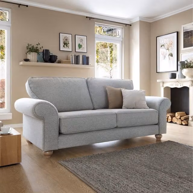 Abakus Direct Ingrid 3 Seater Upholstered Fabric Sofa in Grey