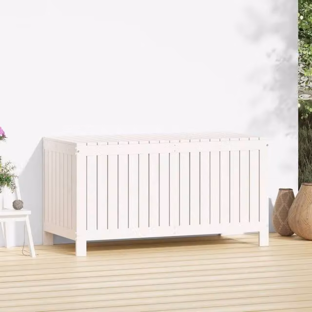 Berkfield Home Garden Storage Box in White Solid Pine Wood, W/D/H: 121 x 55 x 64 cm