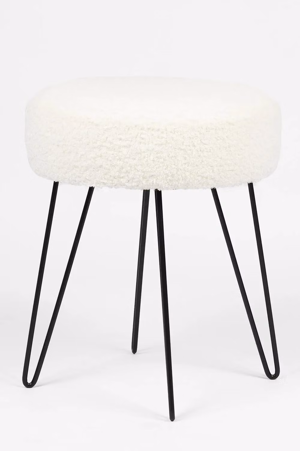 OHS White Bouclé Round Upholstered Stool with Metal Hairpin Legs – 2