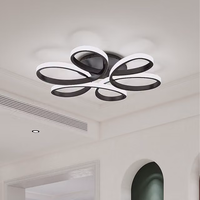 Komore Large Stylish Acrylic Petal LED Semi Flush Ceiling Light in Black