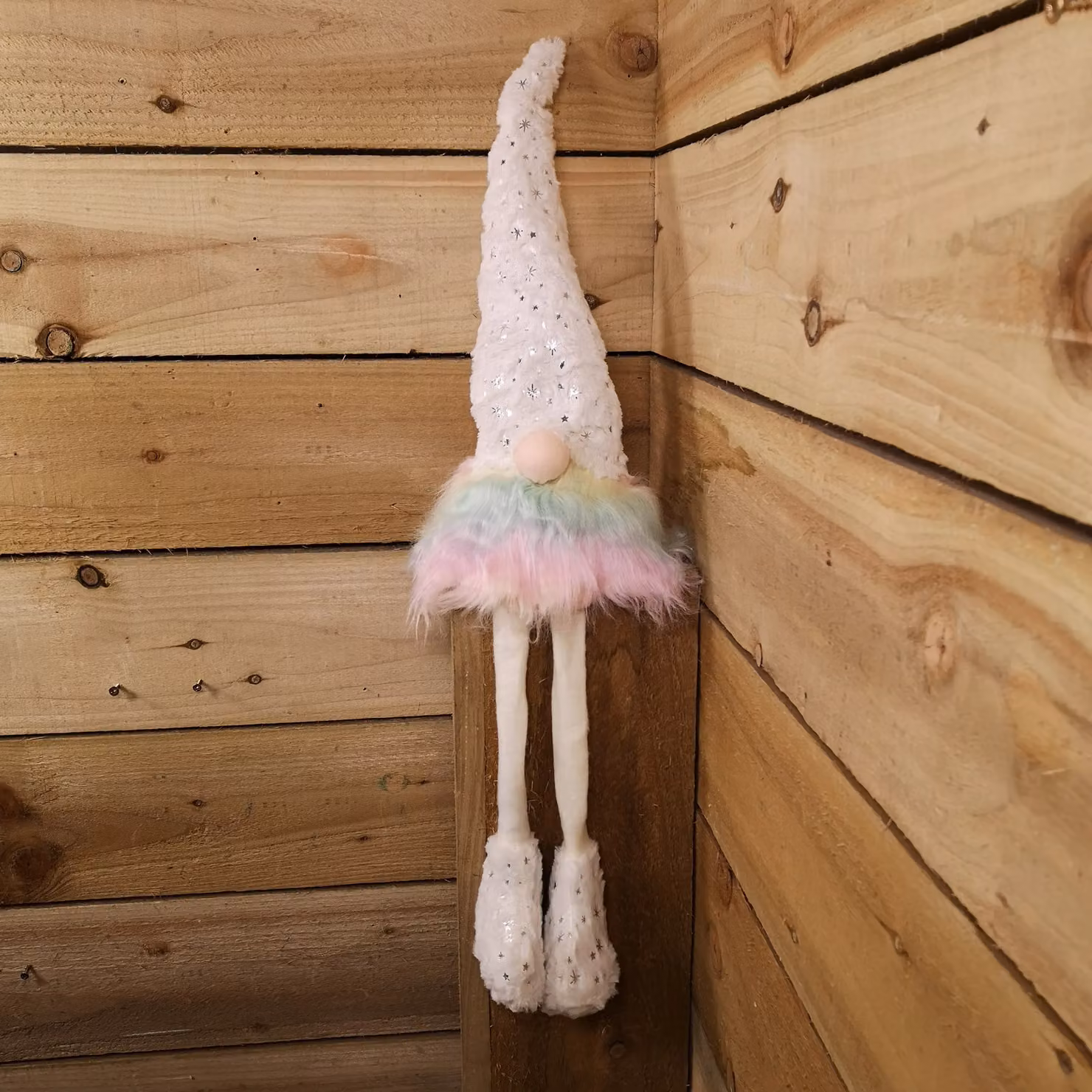 Samuel Alexander 70cm Festive Christmas Rainbow Haired Plush Gonk with Dangly Legs and Starry Hat in Multicolour and White – 3