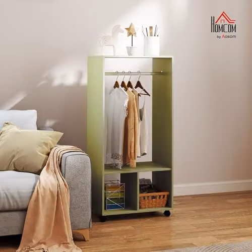HOMCOM Mobile Open Wardrobe with Clothes Rail and Storage Shelves, Green, W: 40 cm, D: 40 cm, H: 128 cm – 2