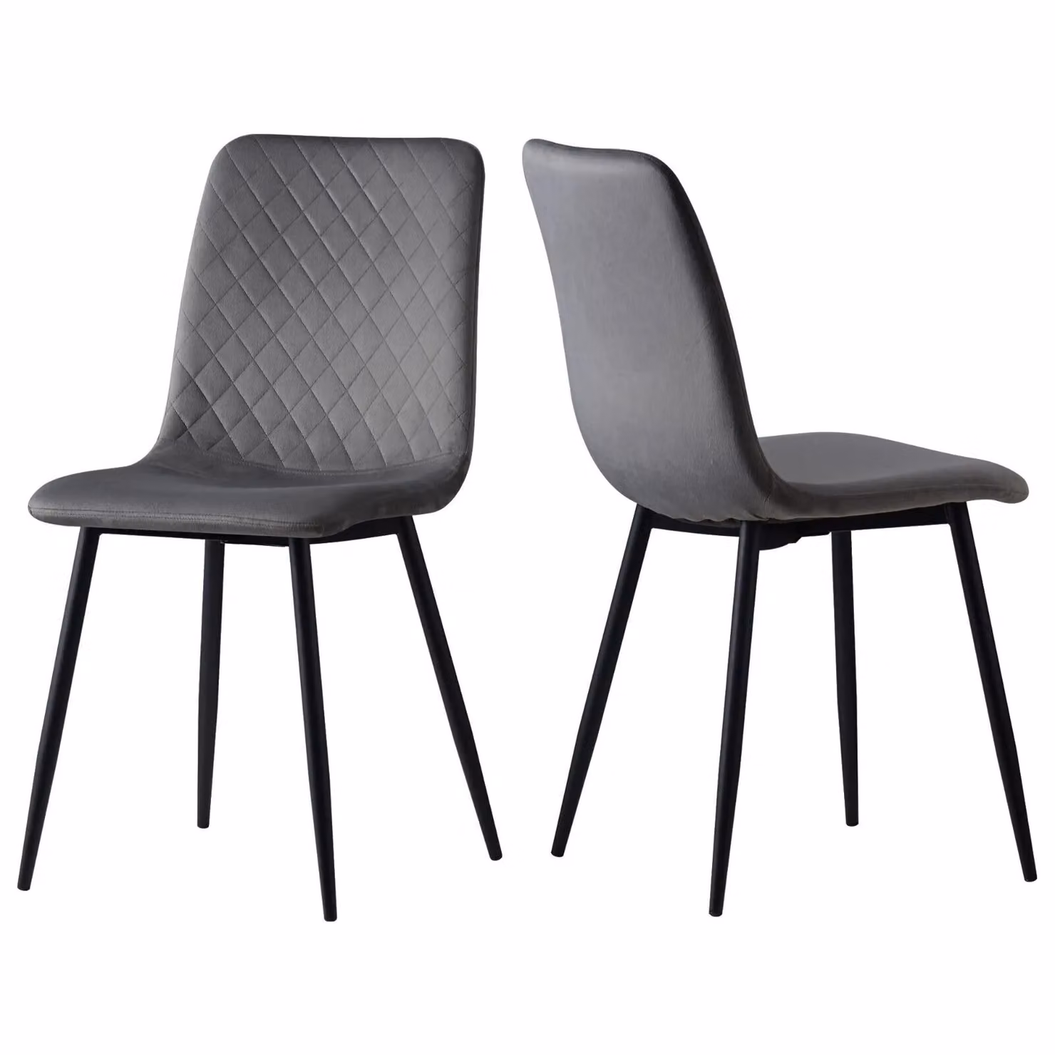 MCC Direct Set of 4 Lexi Velvet Fabric Dining Chairs with Metal Legs in Grey and Black – 3