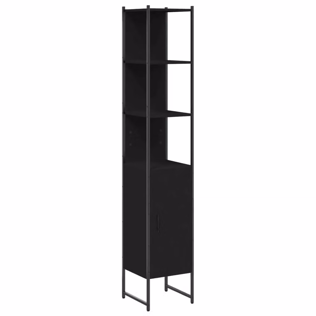 Berkfield Home Black Wall Mounted Bathroom Cabinet with Hinged Doors and Open Shelf, W/D/H: 33 x 33 x 185.5 cm – 2