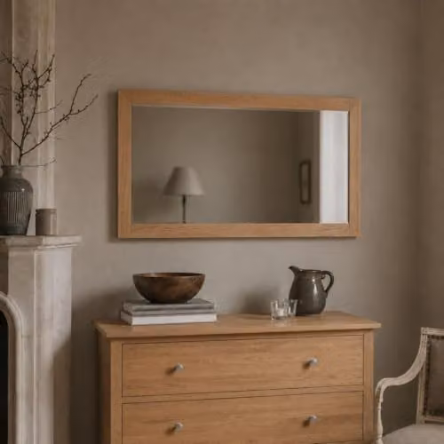 Statement Furniture Edward Hopper Rectangular Wall Mirror with Wooden Frame and Bevelled Glass, W: 140 cm, H: 70 cm, Brown – 1