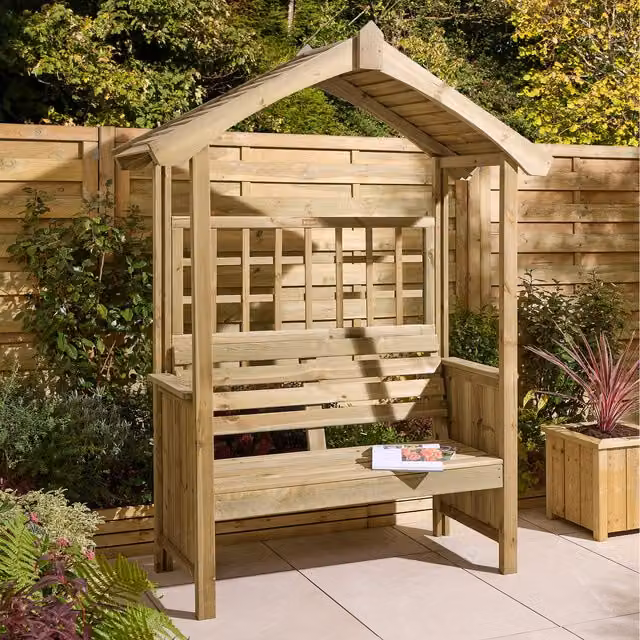 Rowlinson Sherwood Rustic Wood Arbour in Natural Brown