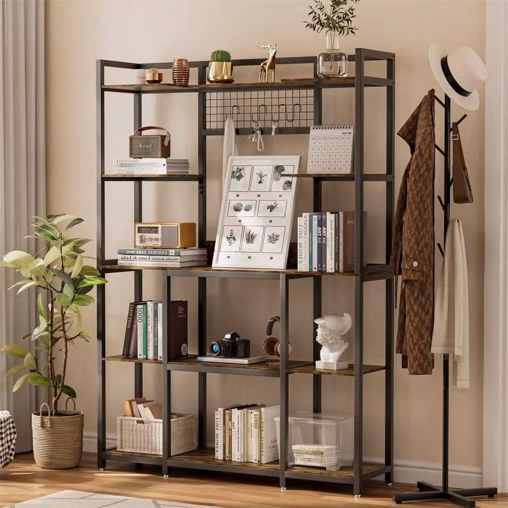 NESTLUNE XL Heavy Duty Industrial Storage Shelf and Display Rack in Black and Brown, H 170 x W 100 x D 100 cm – 3