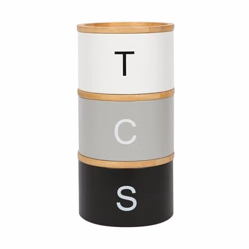 Harbour Housewares 3pc Stackable Tea, Coffee and Sugar Canister Set in Black and White with Airtight Bamboo Lids