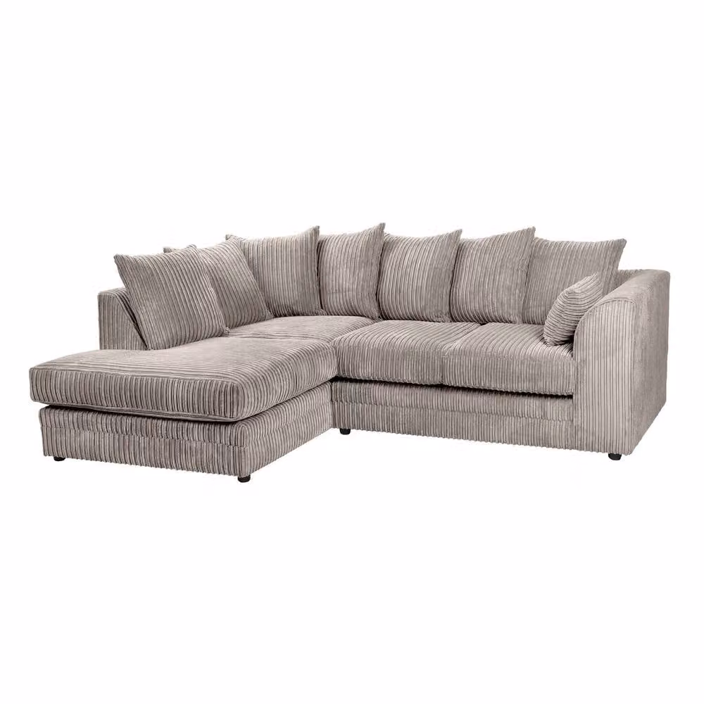 LUXURY LIFE Declan Grey Jumbo Cord Fabric Left Hand Facing Corner Sofa – 2