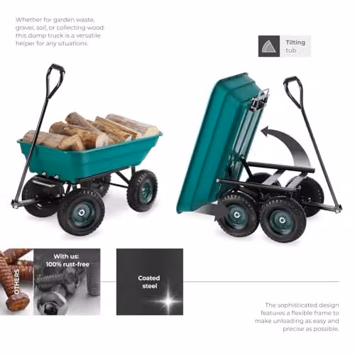 tectake Garden Cart with 52L Tilting Function and Steel Frame in Green, 120 kg Capacity – 3