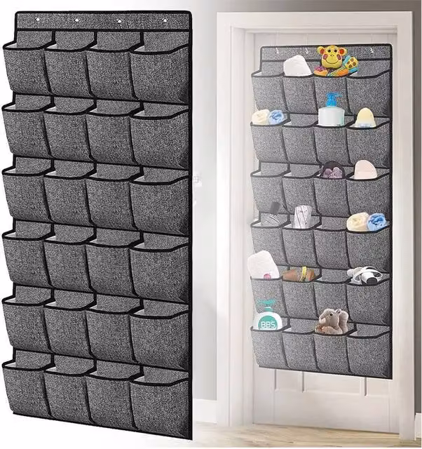 SPETLEK 24 Pocket Over Door Shoe Holder Hanging Storage Organiser in Grey