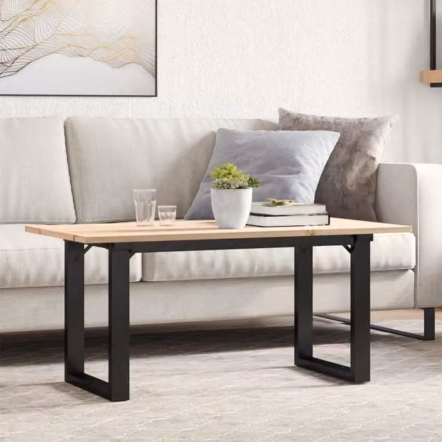 Berkfield Home O-Frame Coffee Table in Brown Solid Pine and Steel, W/D/H: 90 x 40 x 45 cm – 1