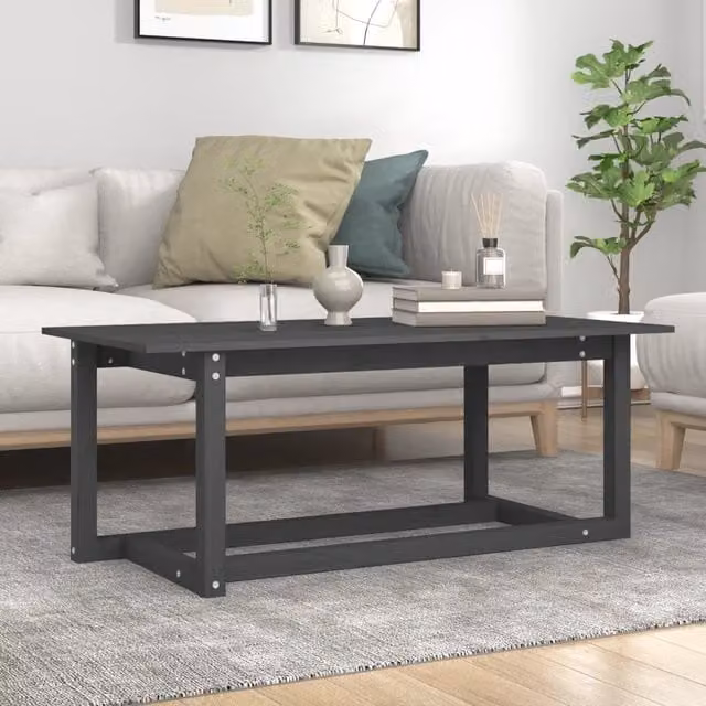 Berkfield Home Grey Rustic Solid Wood Pine Coffee Table W: 110 cm, D: 55 cm, H: 45 cm