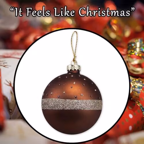 VFM e-Store Oval Glass Christmas Hanging Bauble in Bronze and Gold, W: 10 cm, H: 8 cm – 7