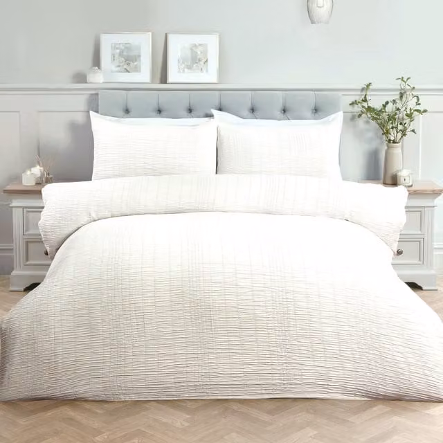 Divante Estelle Seersucker Duvet Set in Silver, 140 x 200 cm