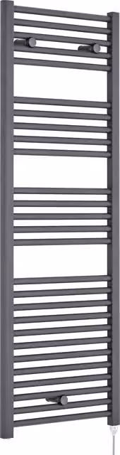 Balterley Electric Vertical Round Towel Rail with 27 Rails, Anthracite Grey, H 137.5 cm x W 48 cm x D 4.8 cm
