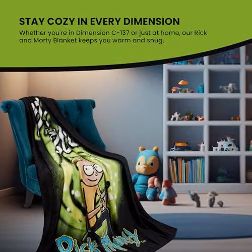 Rick & Morty Fleece Blanket, Multicolour Black and Green, W/D: 150 x 130 cm – 5