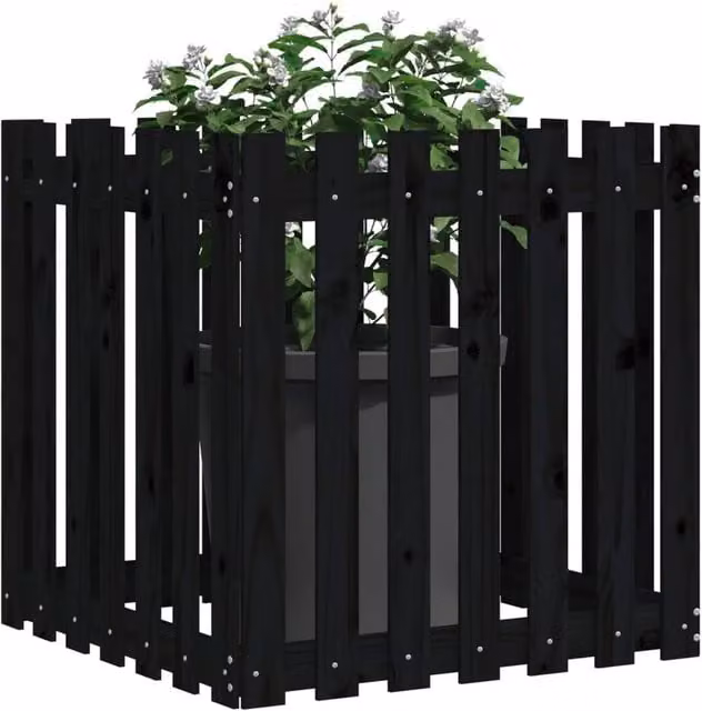 Berkfield Home Beautiful Garden Planter with Fence Design in Black, W/D/H: 70 x 70 x 70 cm – 1