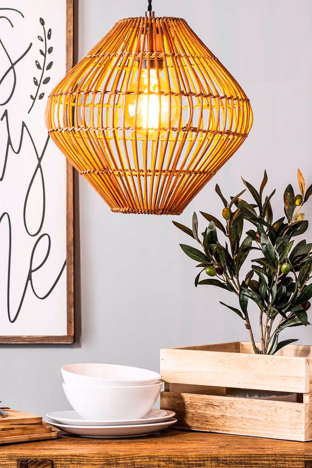 BHS Lighting Bobbin Easy Fit Light Shade in Natural Bamboo and Rattan, Beige and Brown – 2