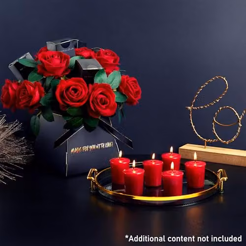 DECO EXPRESS Rose Scented Votive Candle and Artificial Flower Gift Set in Red and Multicolour – 5