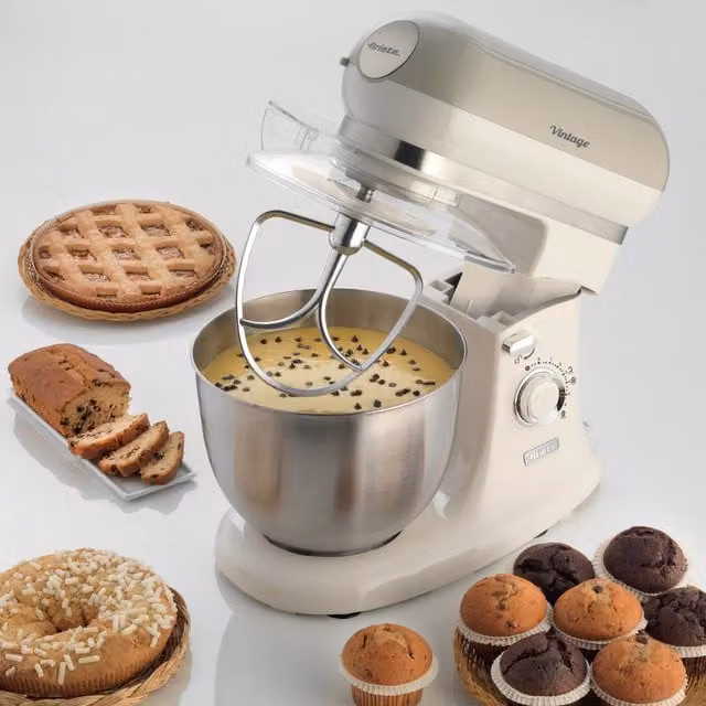 Ariete 1200W Vintage Stand Mixer with 5.5 Litre Stainless Steel Bowl in Beige – 1