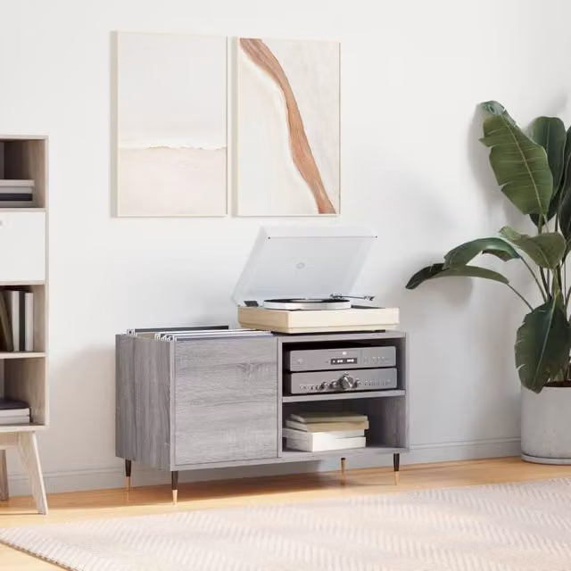 Berkfield Home Record Cabinet in Grey Sonoma, W/D/H: 85 x 38 x 48 cm