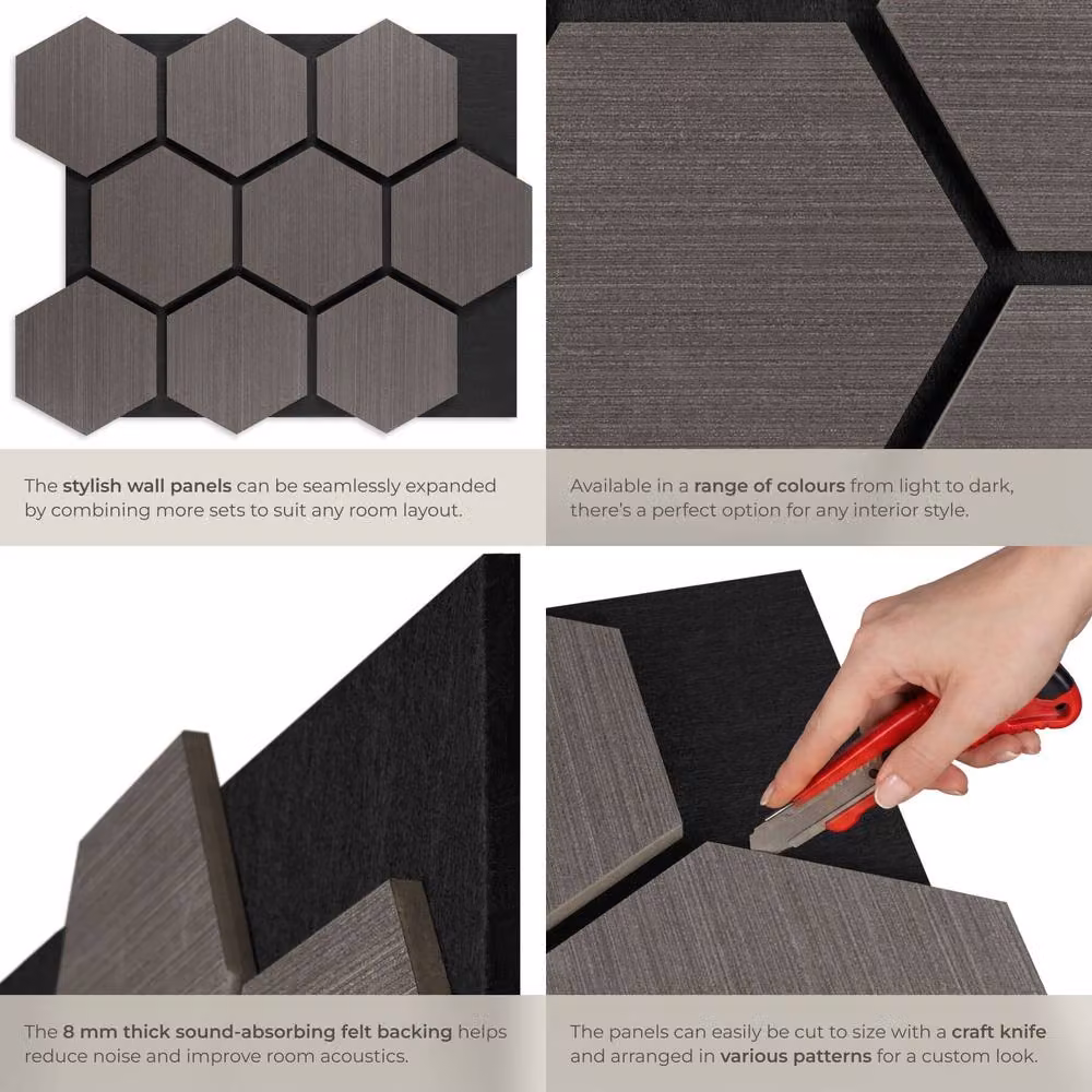tectake Oak Gray Sound-Absorbing Acoustic Felt Wall Panels in Grey – 4
