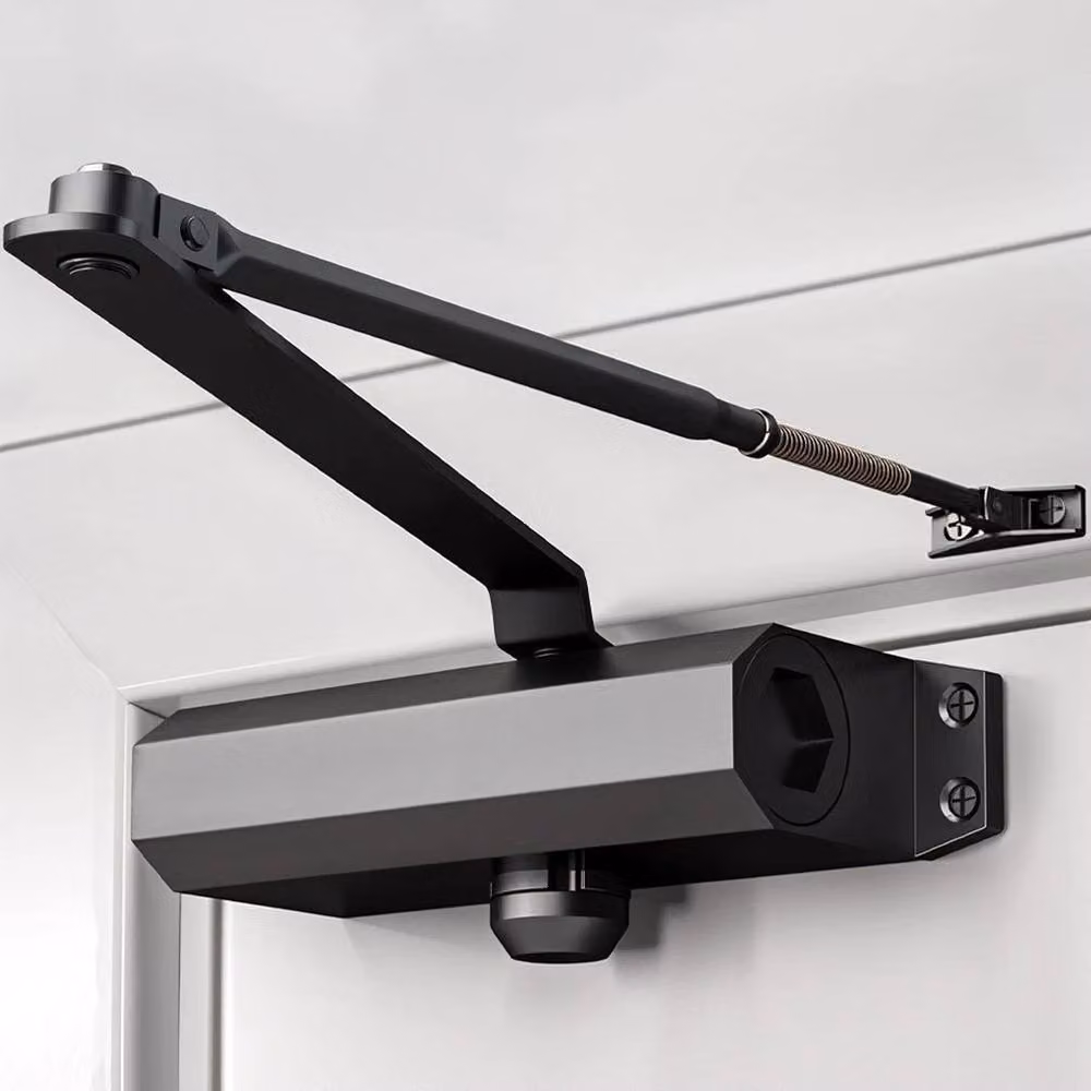 KORVIXA Black Matt Heavy-Duty Fire-Rated Adjustable Overhead Door Closer (25-45kg) – 3