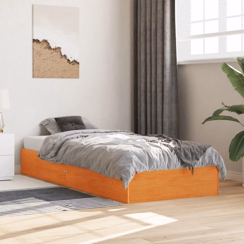 Berkfield Home Single Solid Wood Pine Bed Frame in Wax Brown, W/D/H: 90 x 190 cm – 2
