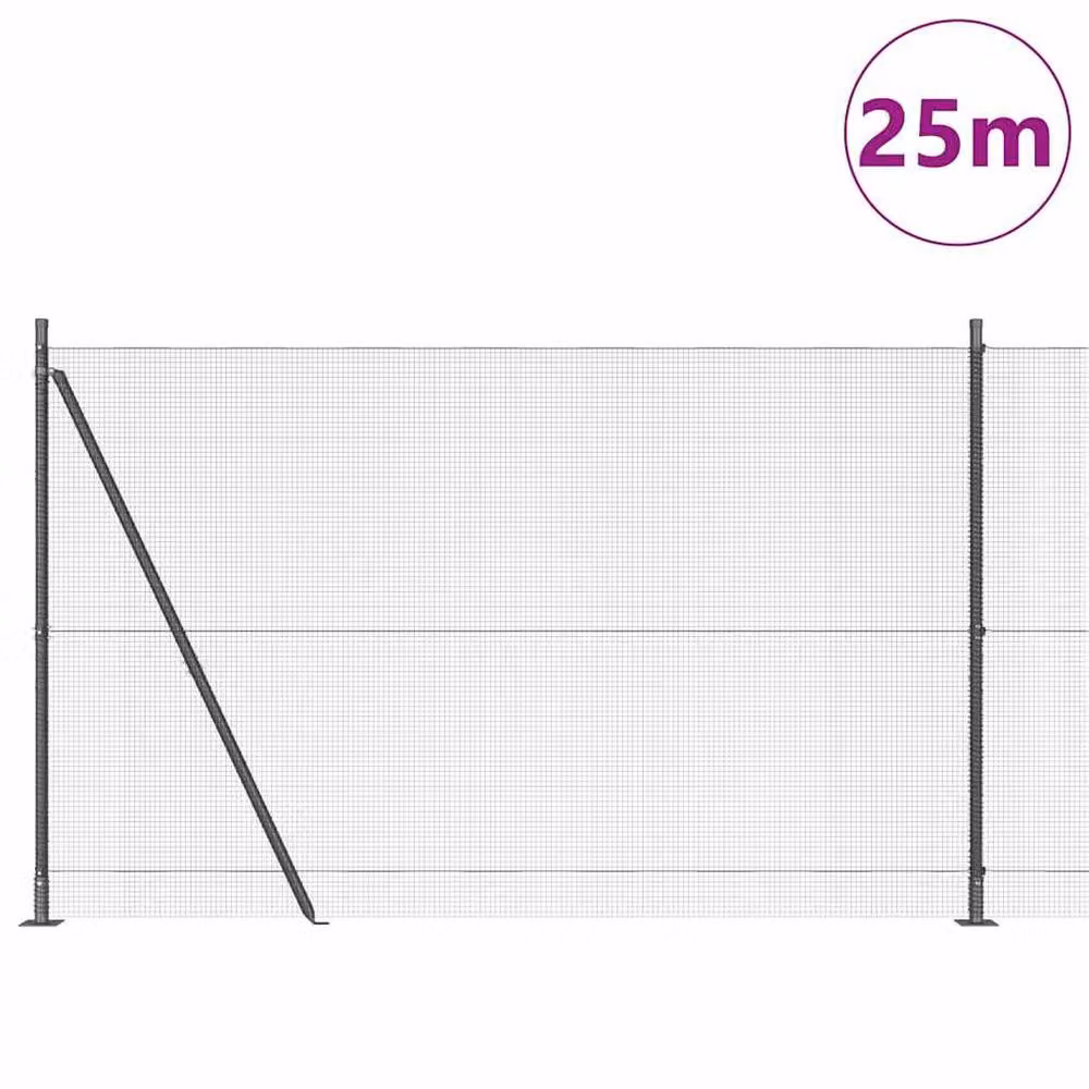Berkfield Home Grey Steel Welded Wire Fence with 13 Flanged Posts, W: 2.5 m, H: 1.6 m – 3