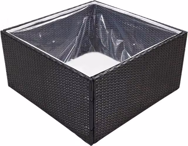 Berkfield Home Beautiful Garden Planter in Black Poly Rattan, W/D/H: 80 x 80 x 40 cm