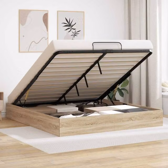 Berkfield Home Sonoma Oak Ottoman Bed Frame, Brown, W/D/H: 160 x 200 x 25 cm – 1