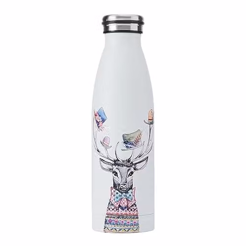 Mikasa Tipperleyhill Stag Vacuum-Insulated Stainless Steel Water Bottle, 500ml, White and Multicolour