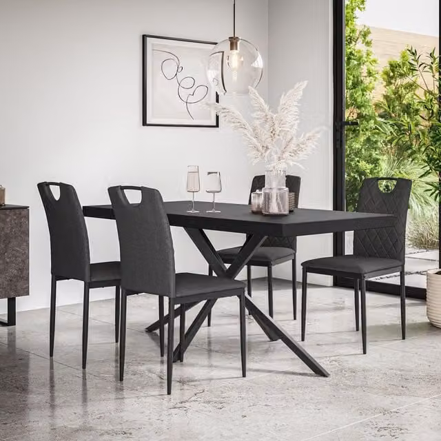 More4Homes Donni Dining Table and Monza Linen Dining Chair Set of 6 in Black and Charcoal – 1