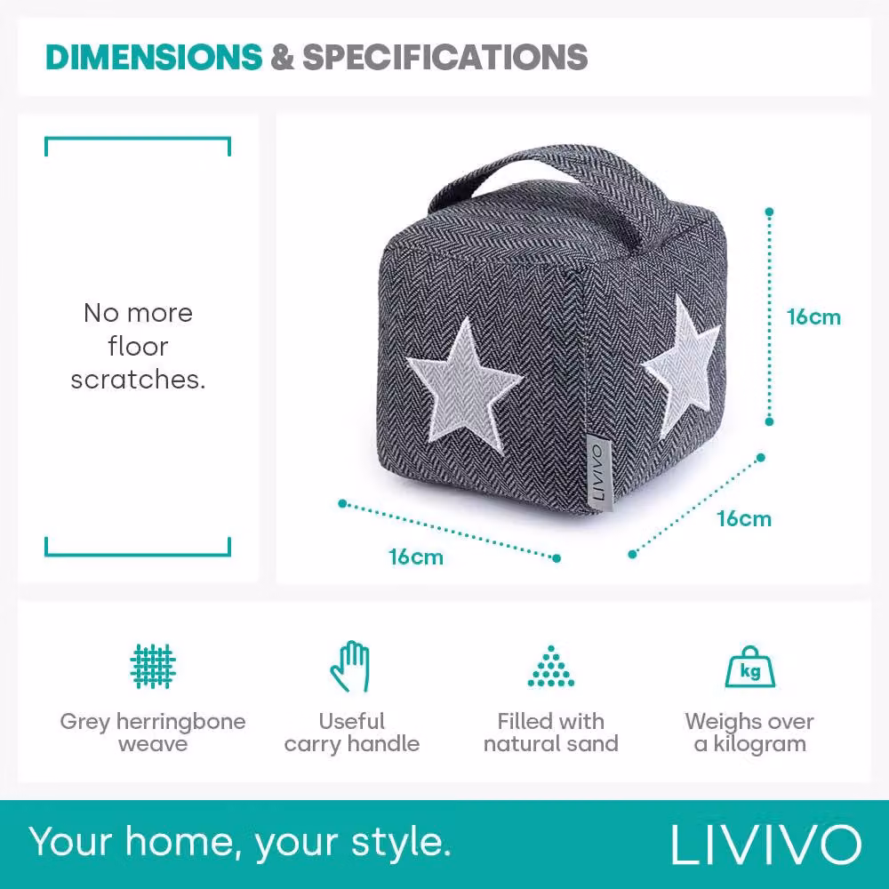 LIVIVO Weighted Star Fabric Door Stopper in Grey and White – 8