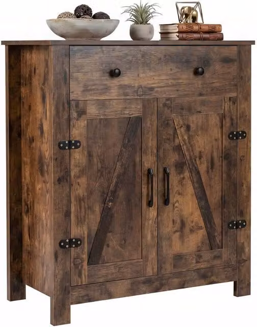 Gymax Farmhouse Buffet Sideboard Cabinet with 5-Tier Adjustable Shelf in Brown