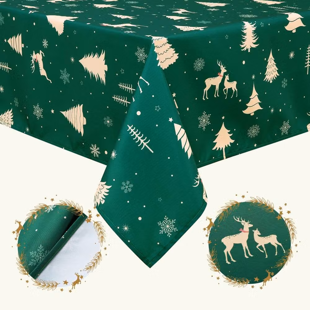 London Boutique Waterproof Christmas Deer Tablecloth in Green, W: 137.16 cm x L: 200.66 cm – 6