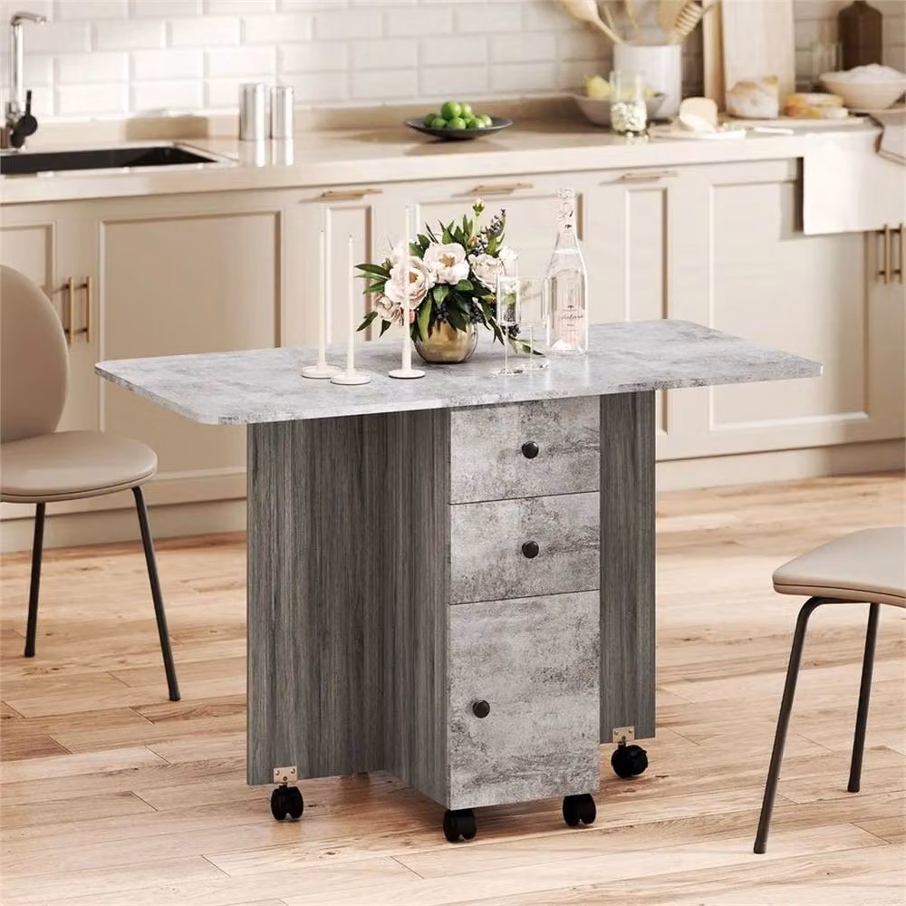 Nordara Grey Marble Folding Dining Table with Butterfly Drop Leaf and Castors, W/D/H: 120 x 78 x 76.5 cm – 6