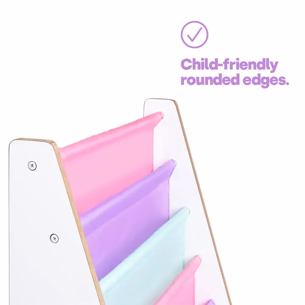 LIVIVO Natural Kids 4 Tier Sling Bookshelf Storage Rack in Pink, W/D/H: 58.0 x 28.0 x 58.0 cm – 3
