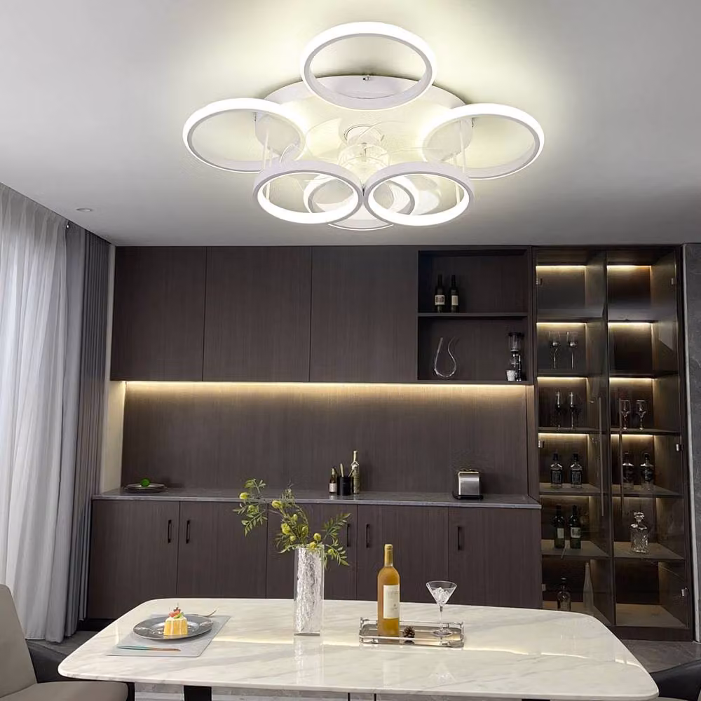 NIVOR Modern Low Profile LED Ceiling Fan with 6 Ring Dimmable Lights, White – 4