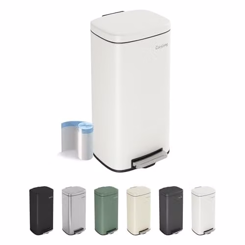 MCC Direct 50L White Stainless Steel Pedal Bin with Soft Close Lid and Removable Inner Bucket