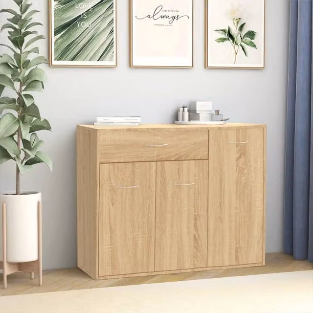 Berkfield Home Sonoma Oak Sideboard in Brown, W/D/H: 88 x 30 x 70 cm