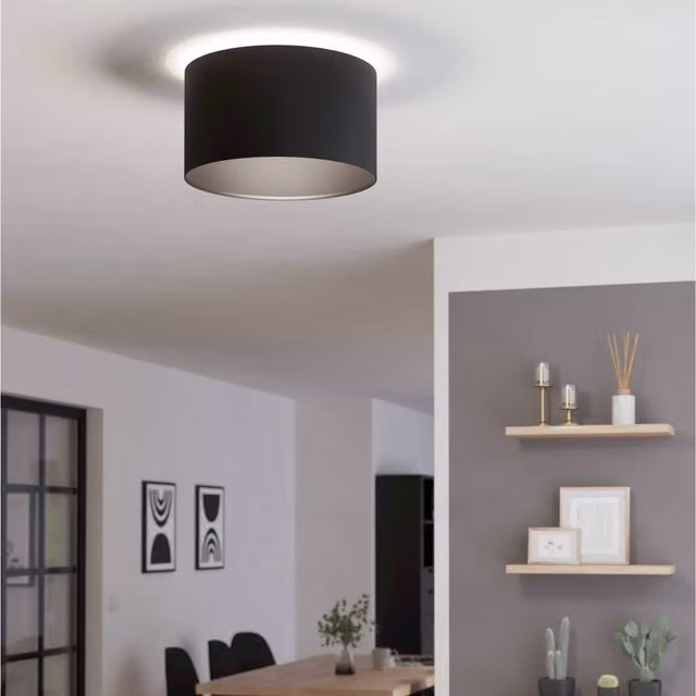 Eglo Maserlo 1 Modern Cylinder Ceiling Light in Black Fabric and Metal