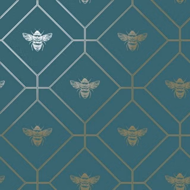World of Wallpaper Bee Geometric Animal Wallpaper in Petrol Teal